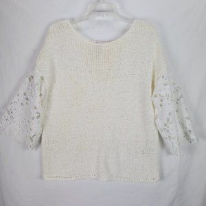 Chicos Loose Knit Sweater w Lace Sleeve 2 Large